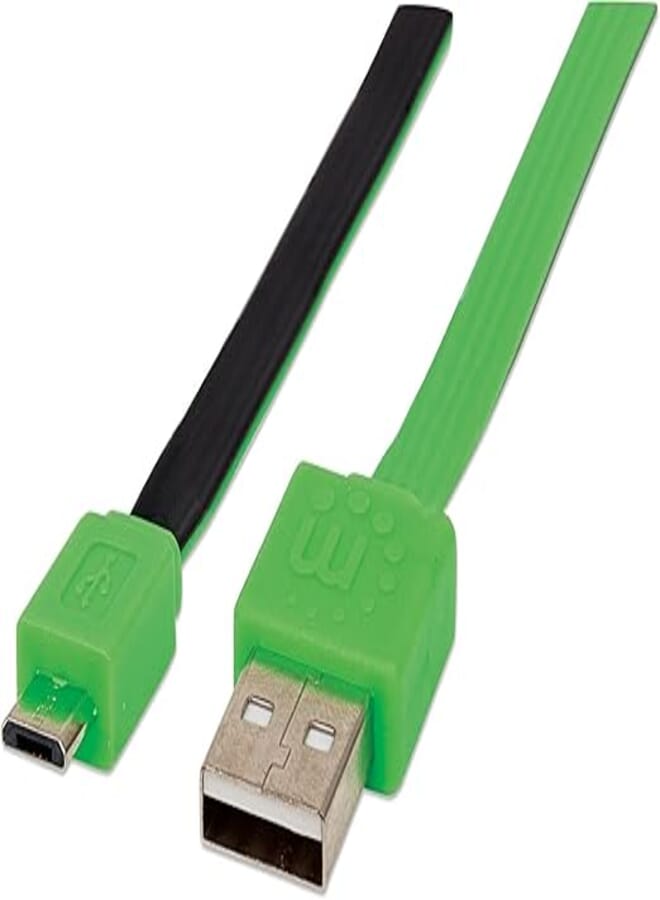 Manhattan 391351 Flat Micro USB Cable- A Male To Micro B Male, 1.8 Meter, Black/Green